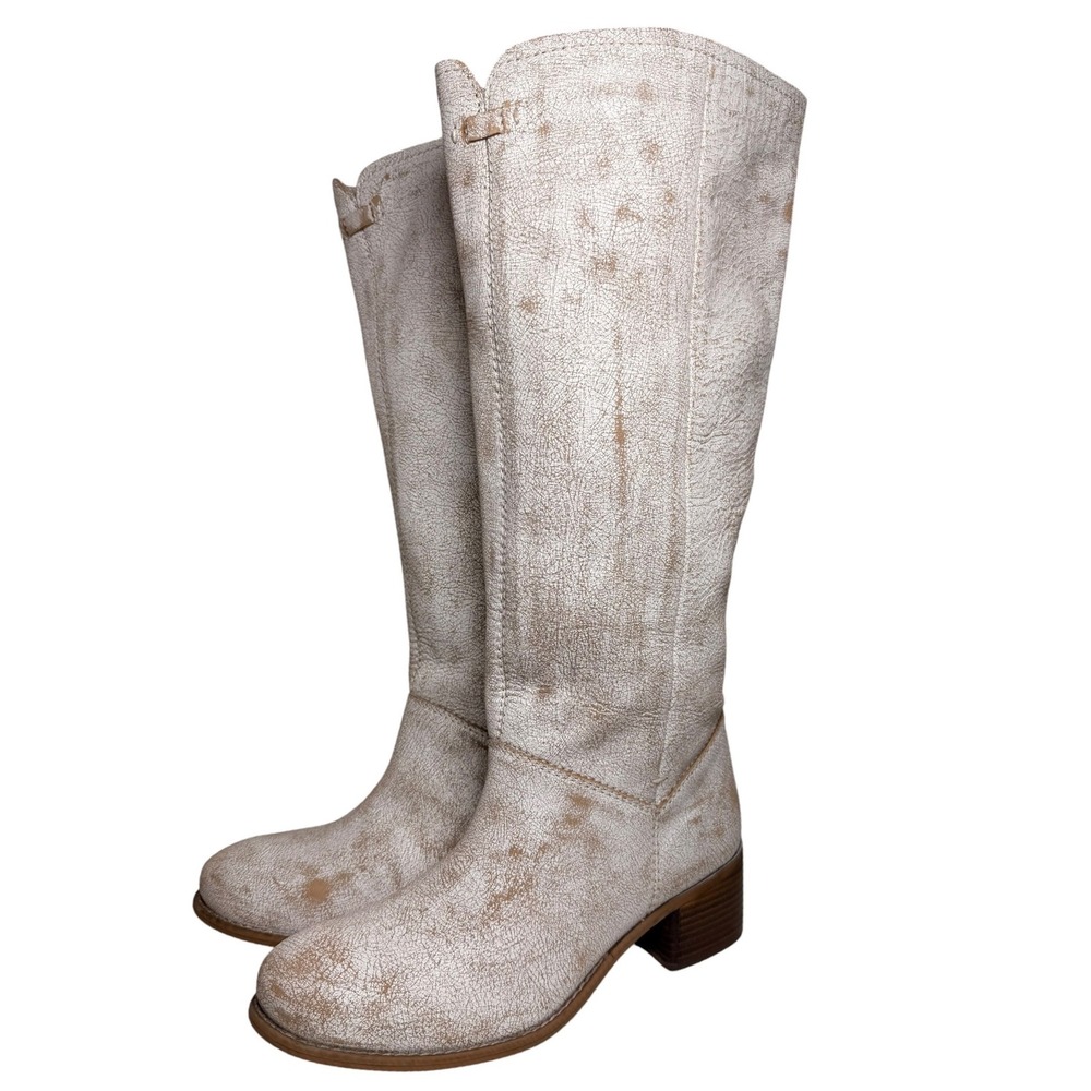 Diba True Week Day Distressed White Leather Over Knee Boots Womens 9.5